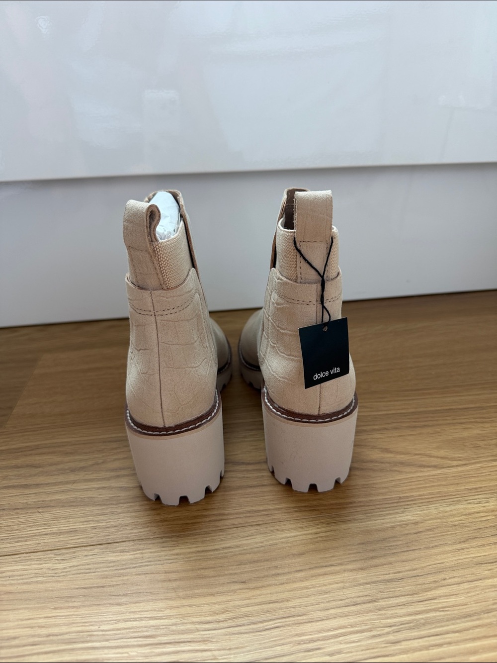 Dolce Vita Light Beige Suede Platform Chelsea Booties - Picture 3 of 6